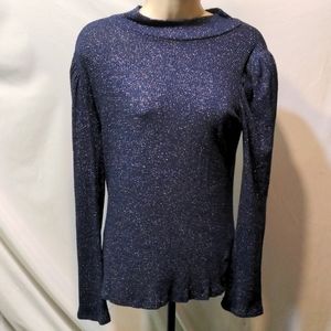 Rachel Roy dark blue sparkly long sleeve shirt size medium party wear